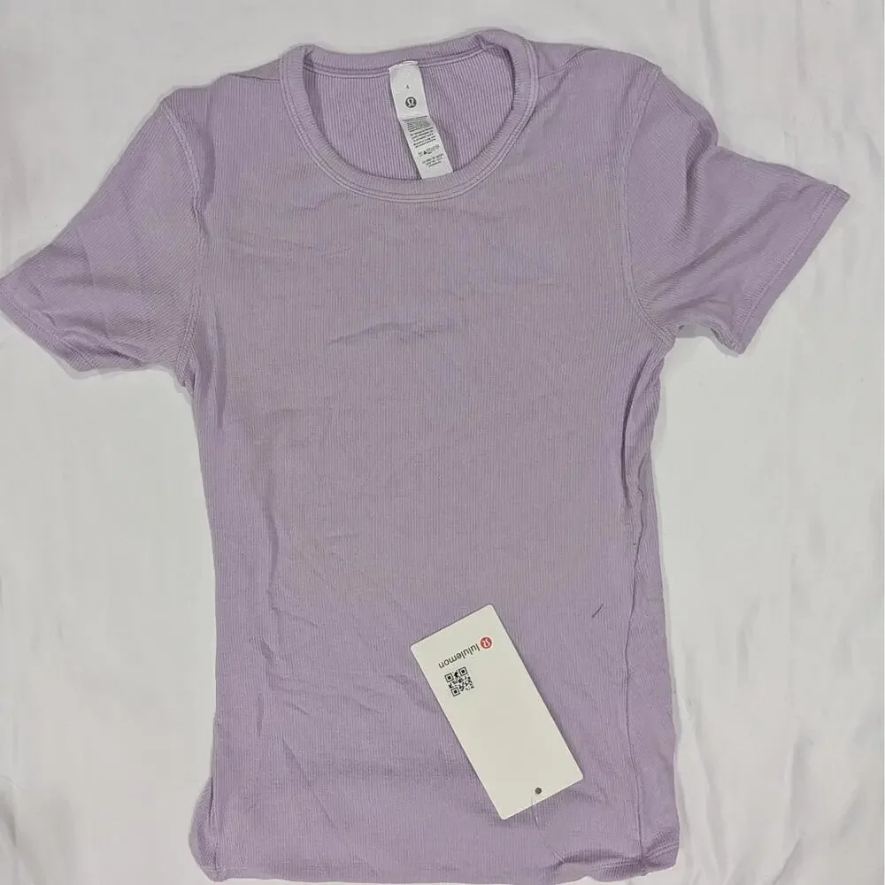 NWT Lululemon Hold Tight Short Sleeve Shirt Size 4 Lilac Ether Ribbed Modal Tee - Picture 2 of 7